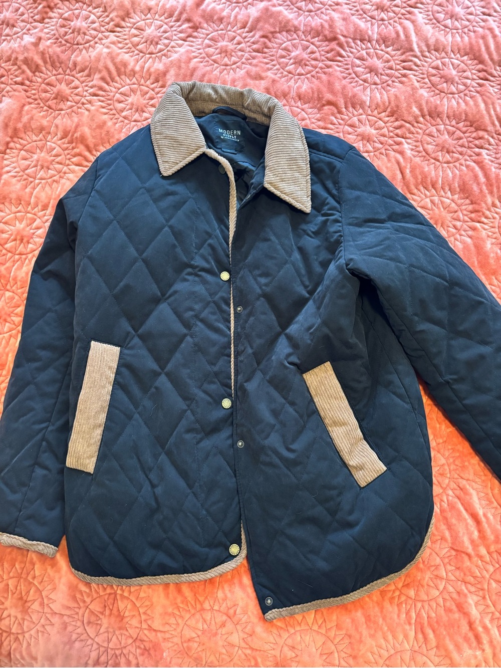NWOT Quilted Barn Jacket with Tan Corduroy Trim
